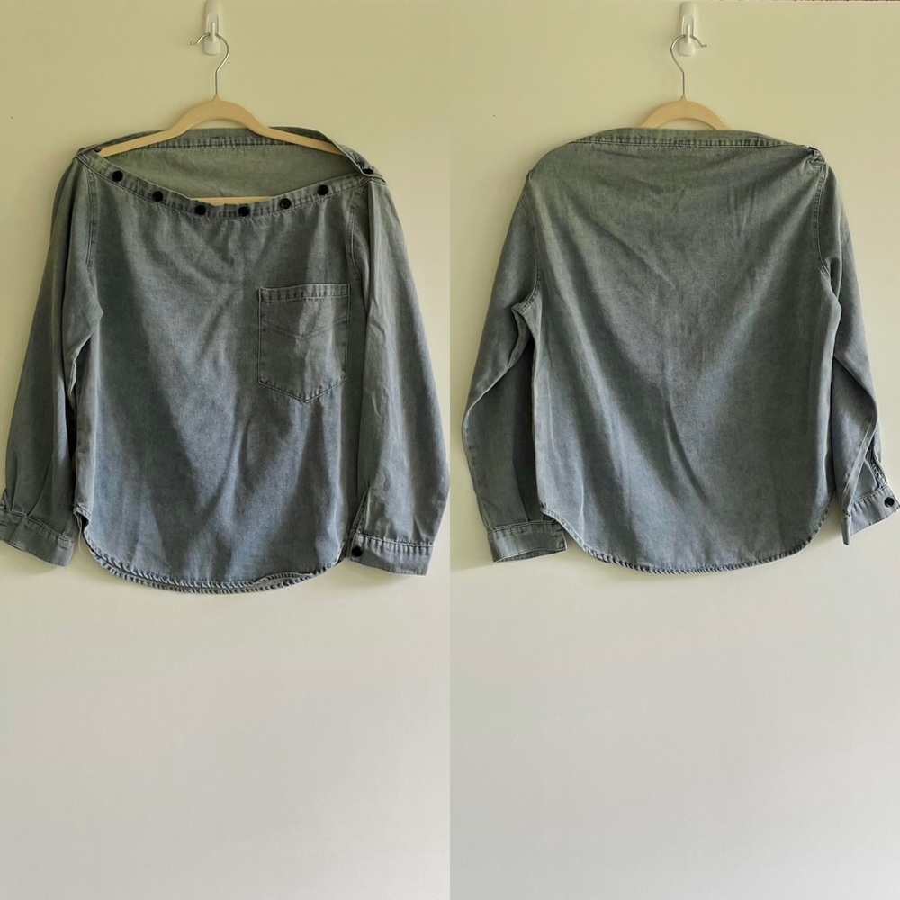 Women’s Peek-a-Boo Long Sleeve Denim Top Size Medium